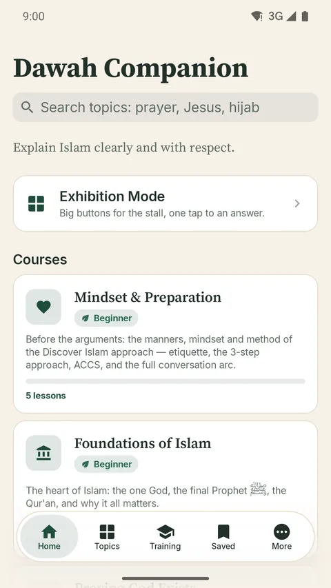 Courses on the home tab